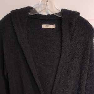 UGG Women's Plush Black Hooded Cardigan. One Button Closure with 2 front pockets
